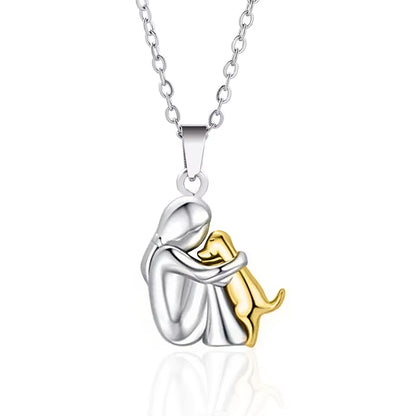 Elegant Women's Necklace Featuring Adorable Girl and Puppy Pendants - Animal-Inspired Pet Jewelry