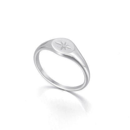 Simple North Star Starburst Signet Rings Simple Gold Color Geometry Ring Finger Stacking Band Jewelry Ring Party Gift