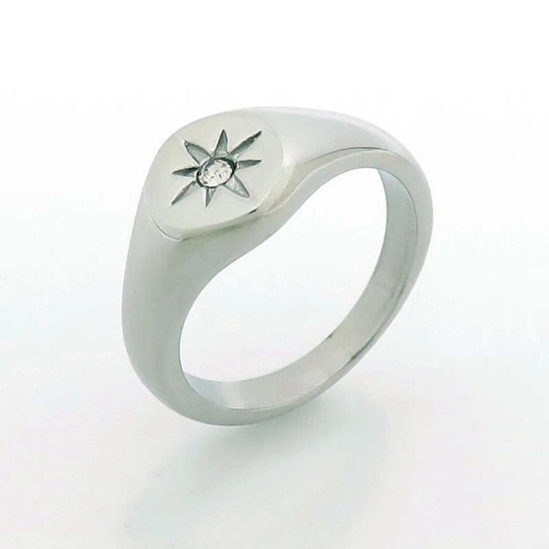 Simple North Star Starburst Signet Rings Simple Gold Color Geometry Ring Finger Stacking Band Jewelry Ring Party Gift