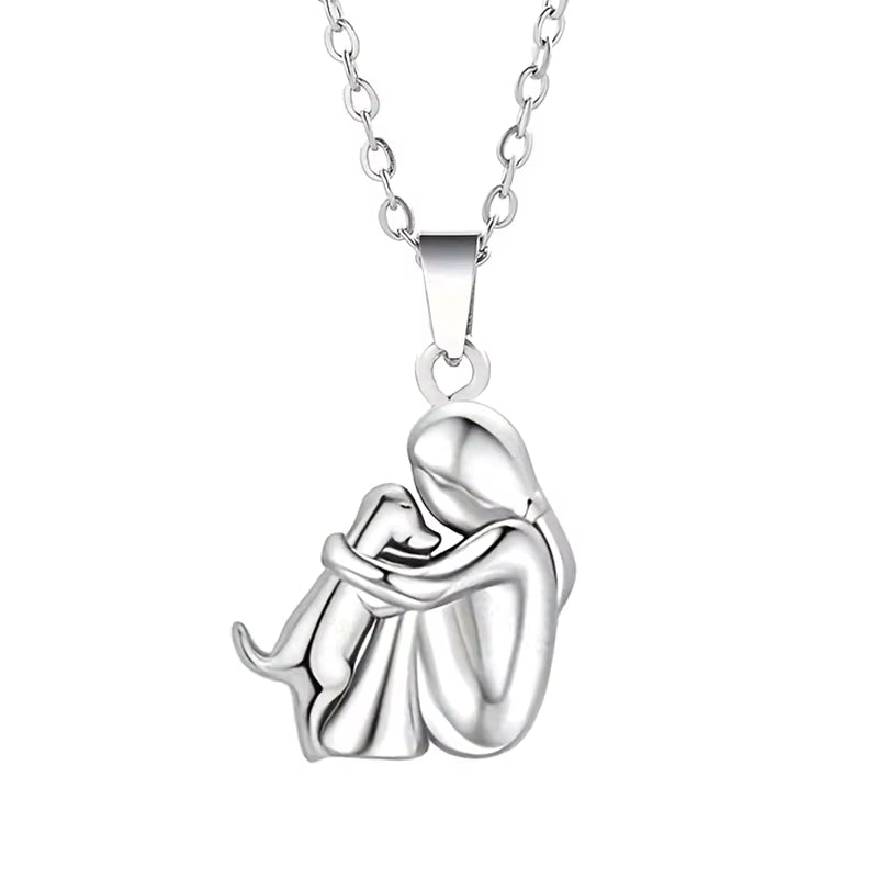 Elegant Women's Necklace Featuring Adorable Girl and Puppy Pendants - Animal-Inspired Pet Jewelry