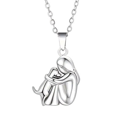 Elegant Women's Necklace Featuring Adorable Girl and Puppy Pendants - Animal-Inspired Pet Jewelry