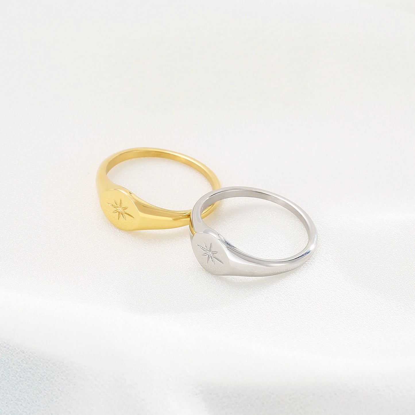Simple North Star Starburst Signet Rings Simple Gold Color Geometry Ring Finger Stacking Band Jewelry Ring Party Gift