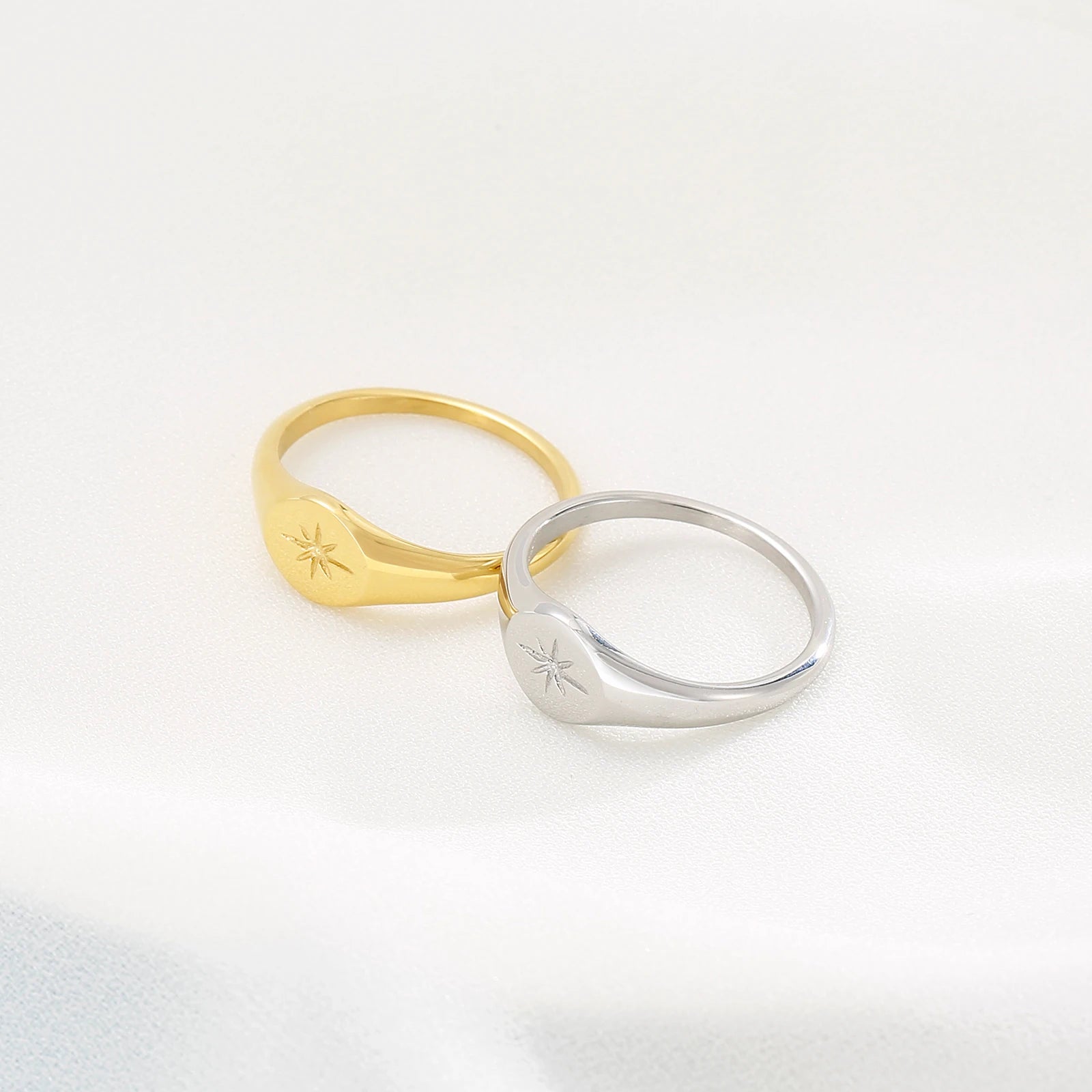 Simple North Star Starburst Signet Rings Simple Gold Color Geometry Ring Finger Stacking Band Jewelry Ring Party Gift
