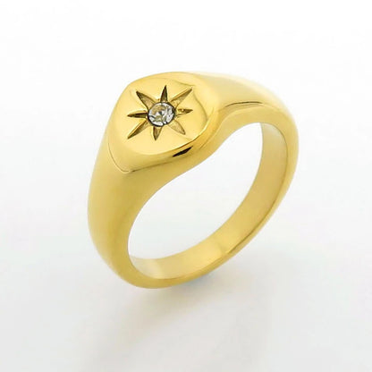 Simple North Star Starburst Signet Rings Simple Gold Color Geometry Ring Finger Stacking Band Jewelry Ring Party Gift