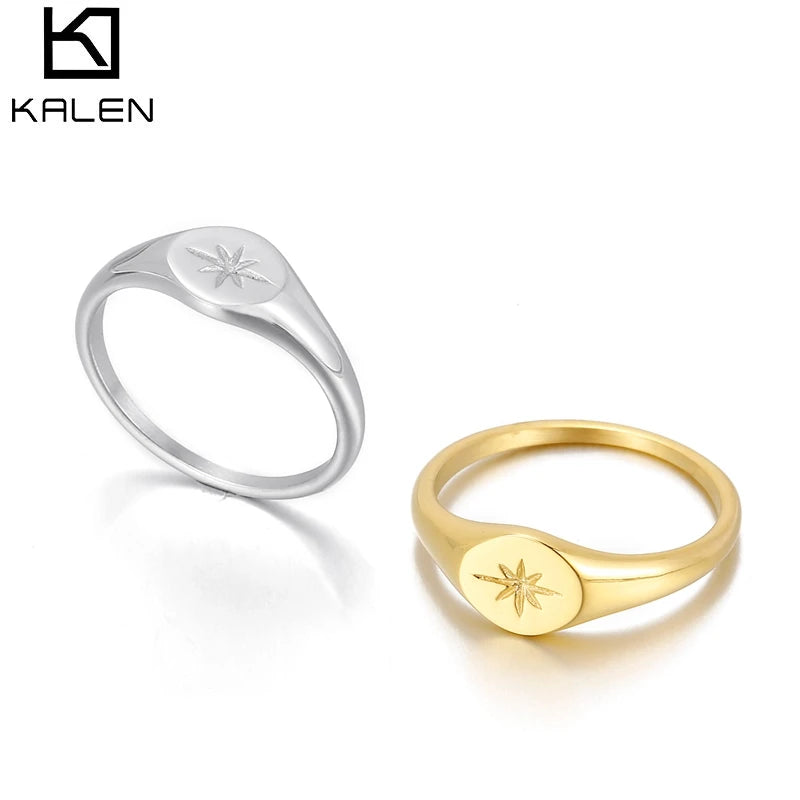 Simple North Star Starburst Signet Rings Simple Gold Color Geometry Ring Finger Stacking Band Jewelry Ring Party Gift