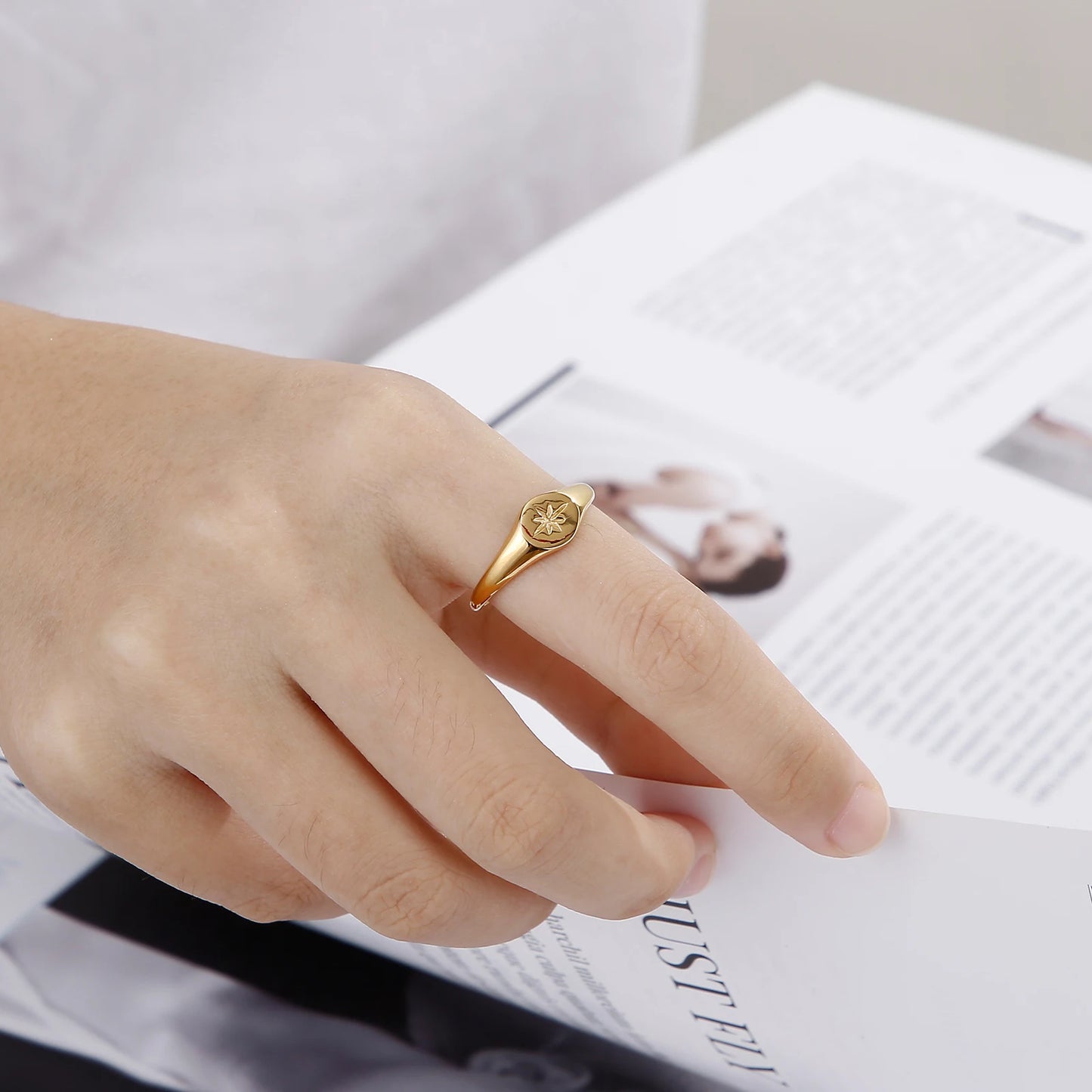 Simple North Star Starburst Signet Rings Simple Gold Color Geometry Ring Finger Stacking Band Jewelry Ring Party Gift
