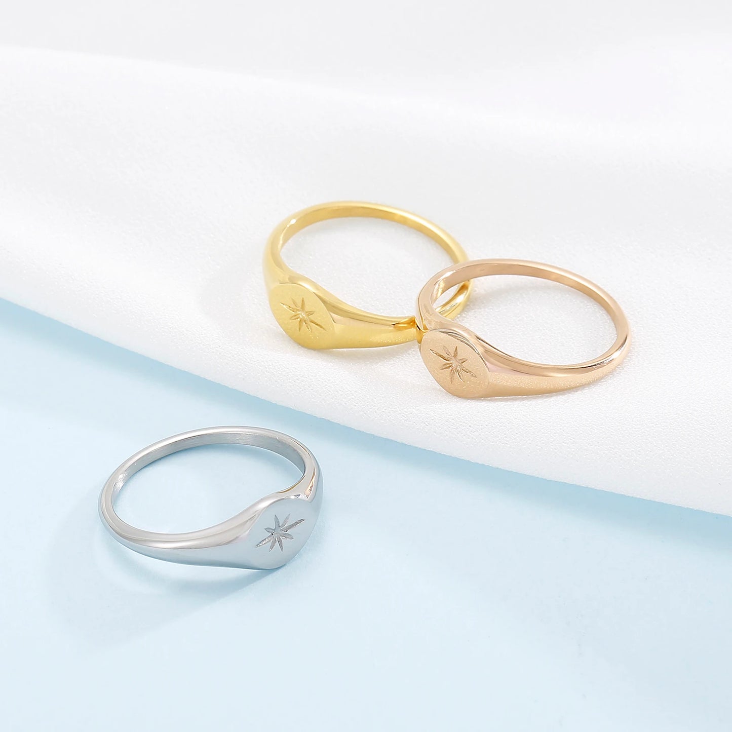 Simple North Star Starburst Signet Rings Simple Gold Color Geometry Ring Finger Stacking Band Jewelry Ring Party Gift