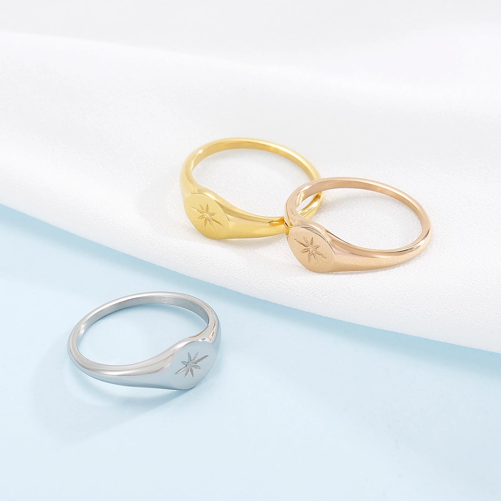 Simple North Star Starburst Signet Rings Simple Gold Color Geometry Ring Finger Stacking Band Jewelry Ring Party Gift