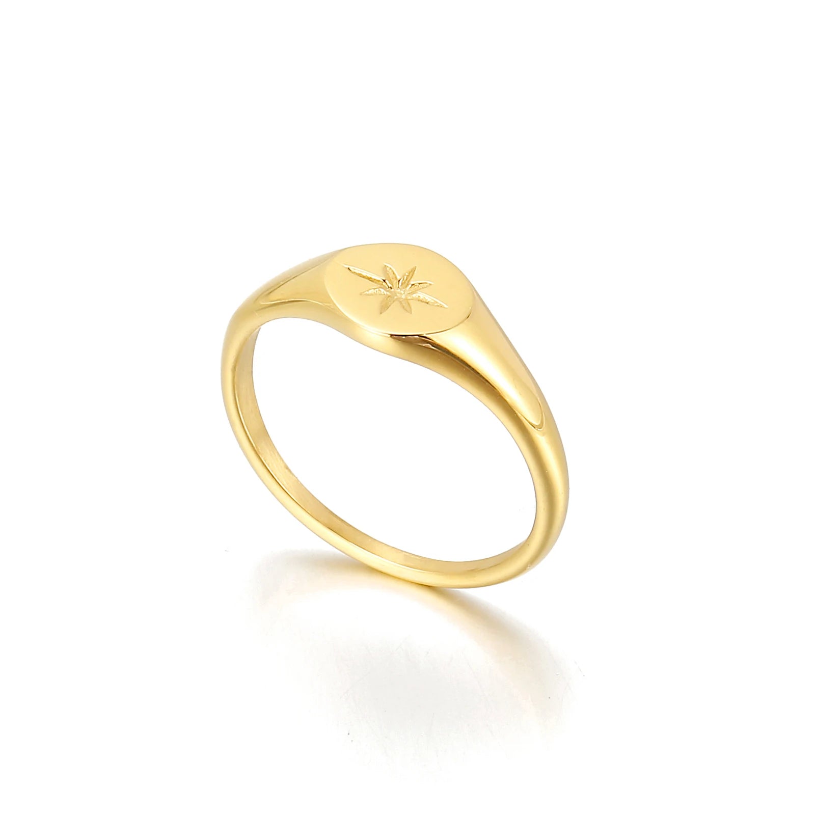 Simple North Star Starburst Signet Rings Simple Gold Color Geometry Ring Finger Stacking Band Jewelry Ring Party Gift